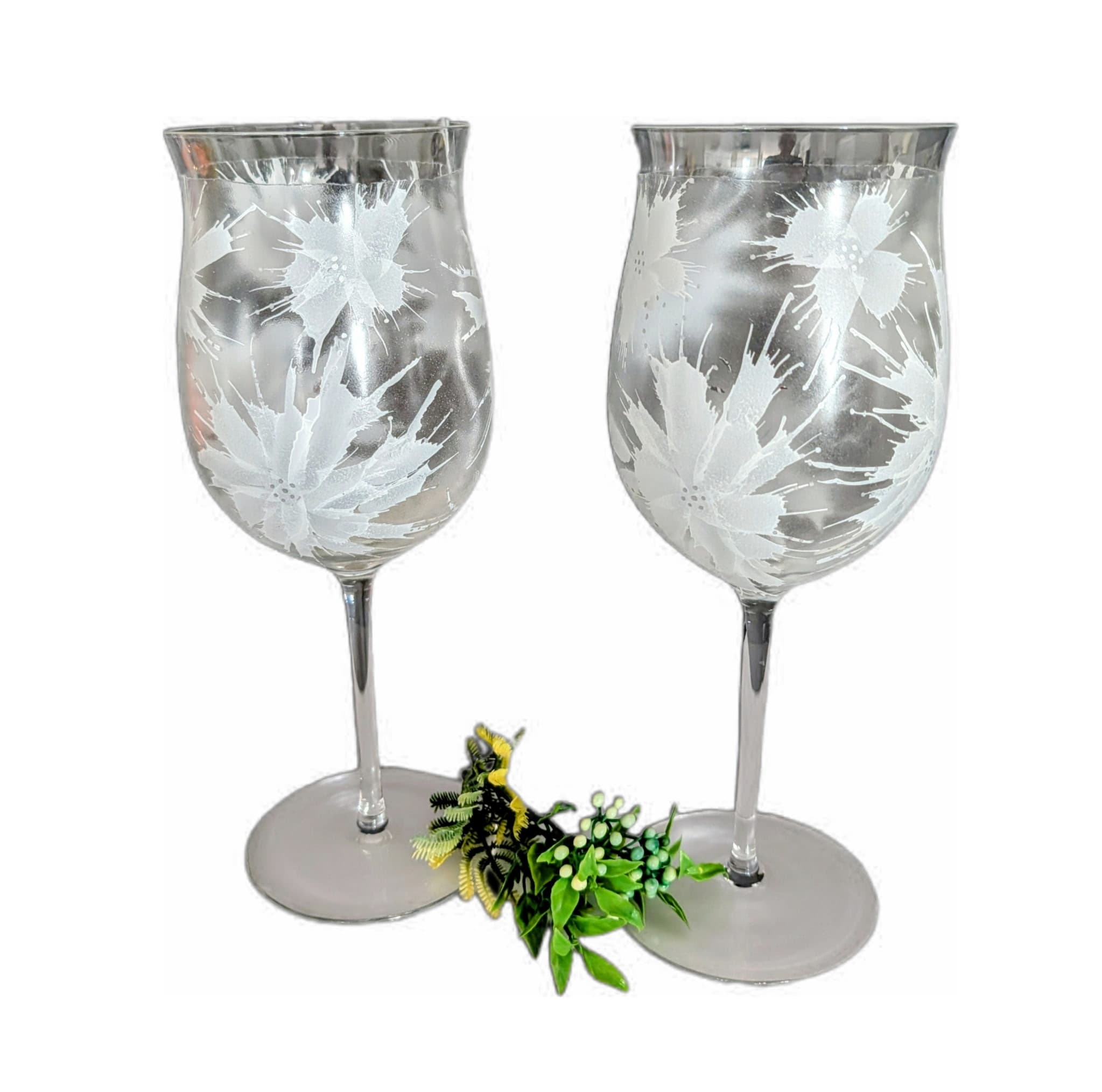 White & Silver Wine Glass Pair