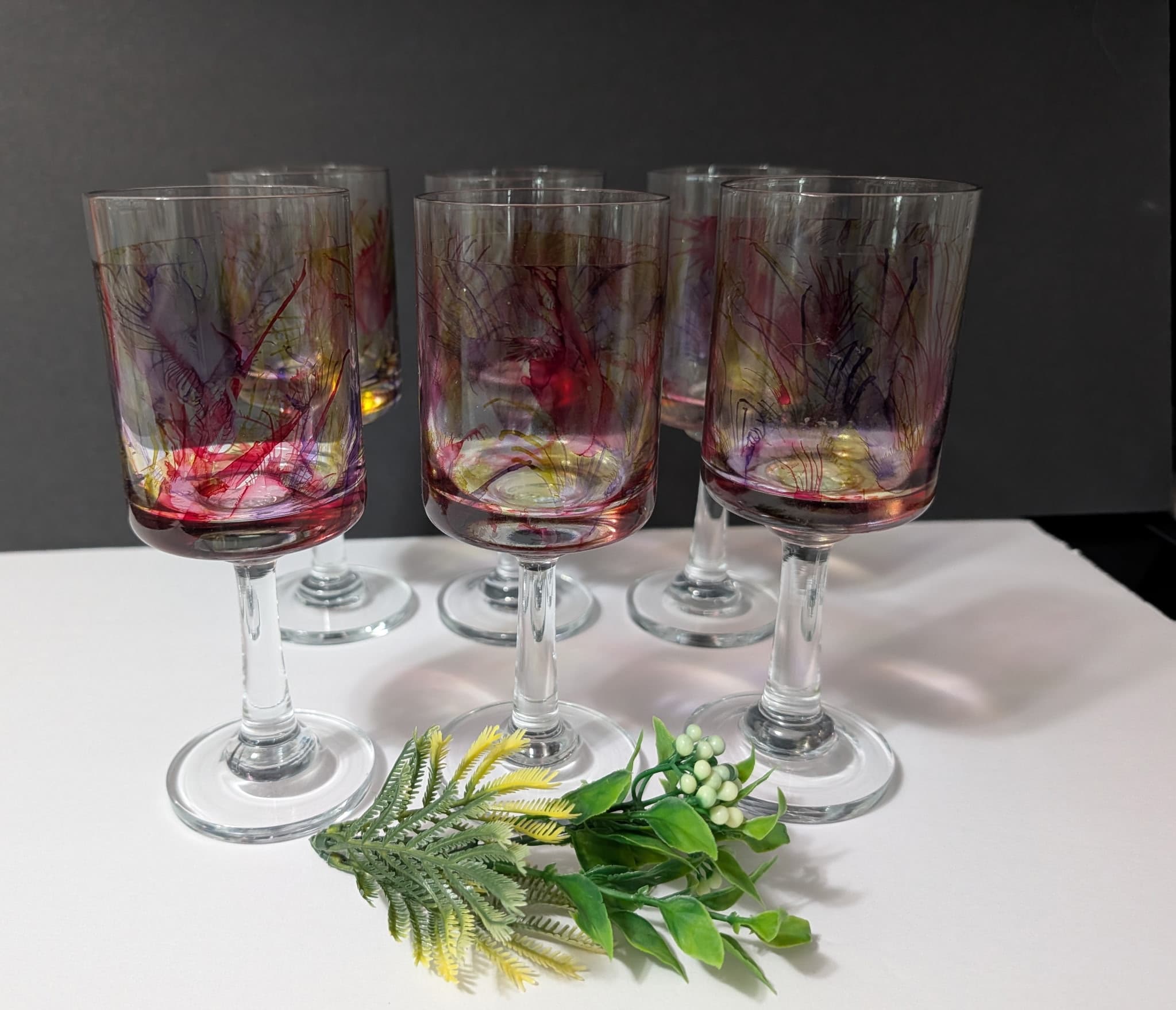 Hand Inked Wine Glass Set (6)